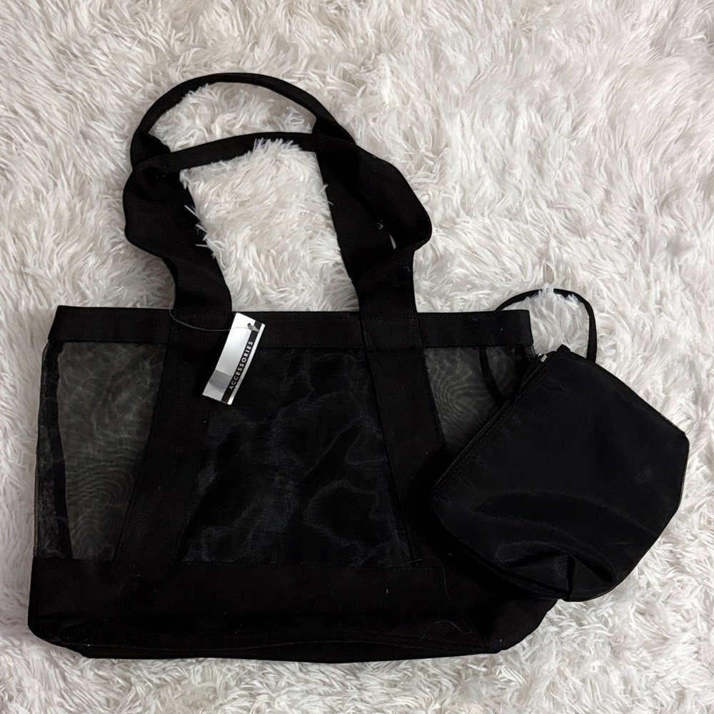Stylish Beach Black Mesh Tote Bag